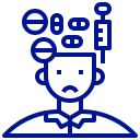 An icon of a man with a sad face and a needle in his head.