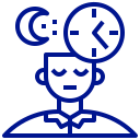 A man with a clock and a moon above his head.