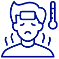 A man with a thermometer on his forehead and a thermometer next to him.