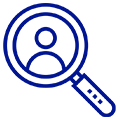 A magnifying glass with a person 's face in it.