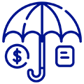 An umbrella with a dollar sign and a equal sign underneath it.