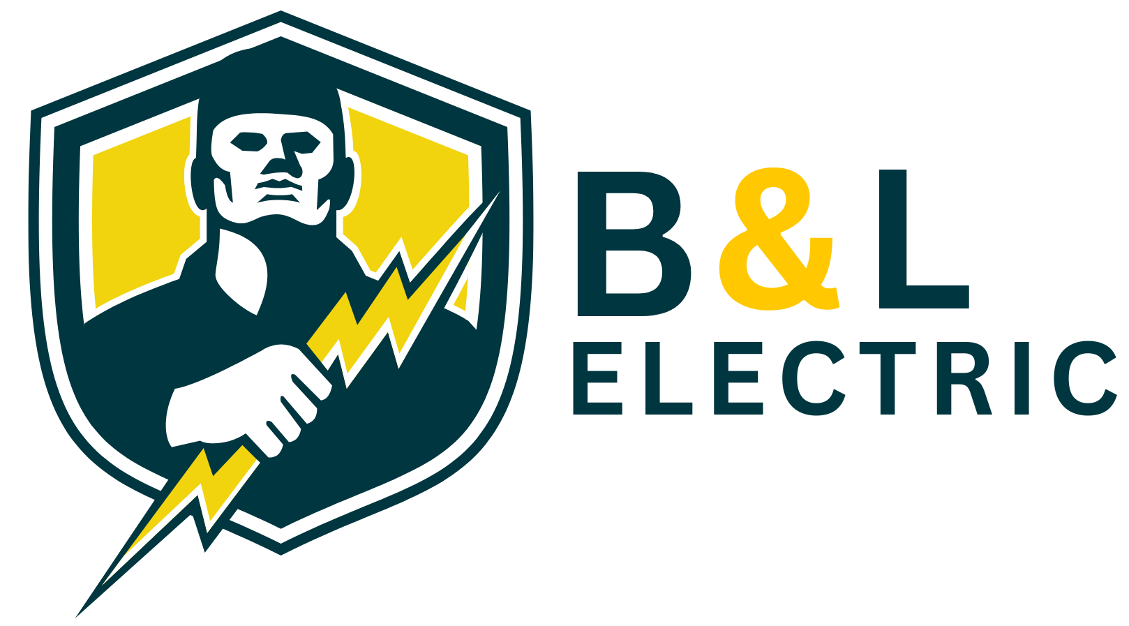 The logo for b & l electric shows a man holding a lightning bolt.