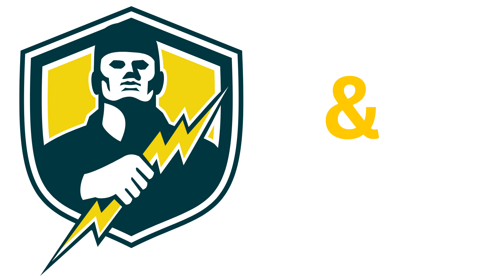 A man is holding a lightning bolt in his hand in a shield. A man is holding a lightning bolt in his hand in a shield.