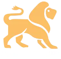 Yellow lion silhouette with a large mane, standing.