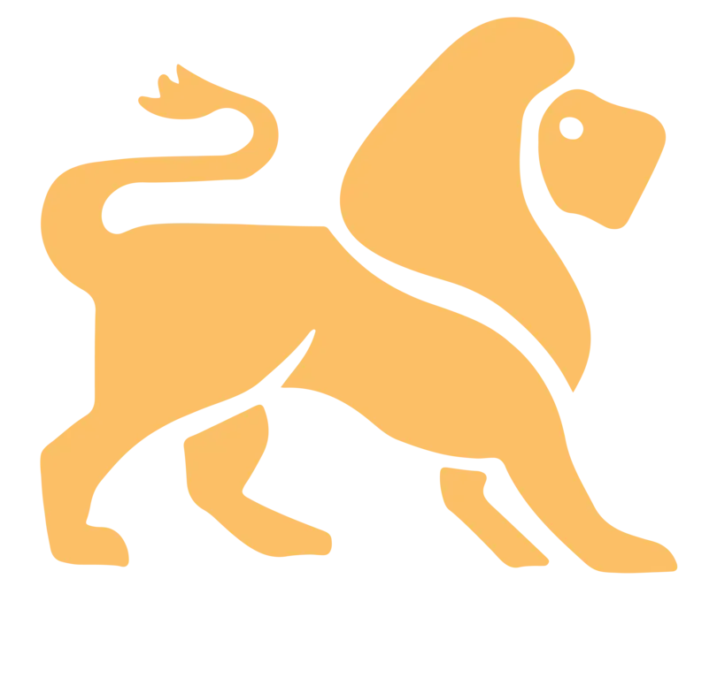 Yellow lion silhouette with a large mane, standing.