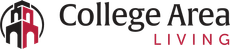 Logo for SDSU Living featuring a white outline of a building with red highlights and the text 