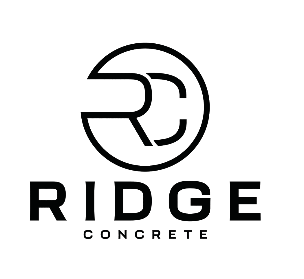 Logo for Ridge Concrete featuring "RC" in a circle above the text "RIDGE CONCRETE."