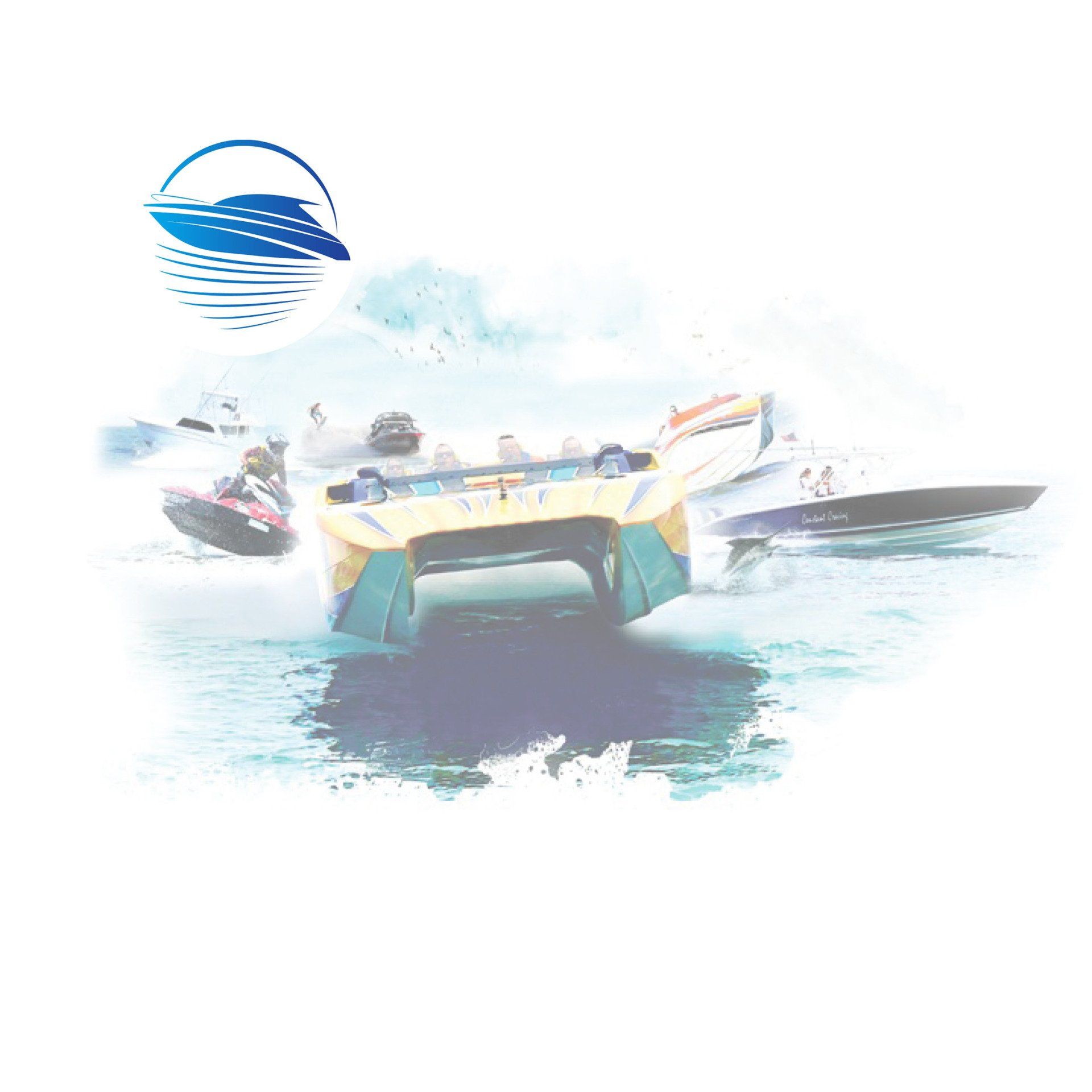 a group of boats are racing in the ocean .
