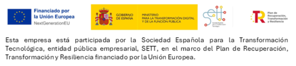 Logos of EU, Spanish government, SETT, and a recovery plan, with text in Spanish.