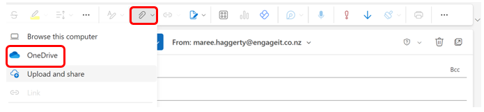 Click attach and select OneDrive