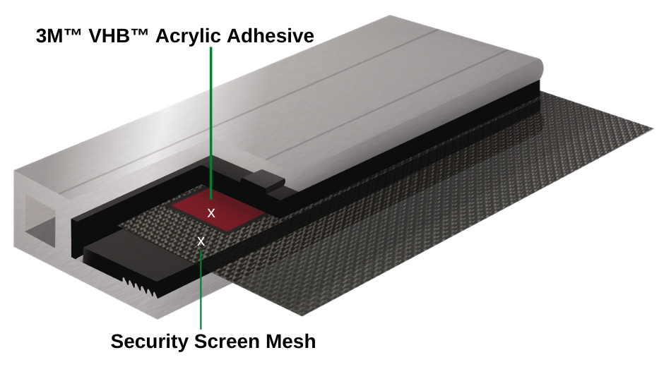 A 3m vhb acrylic adhesive is applied to a security screen mesh