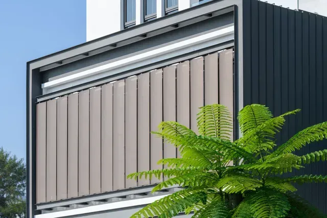 View of Exterior Blinds in a Moder Building | Canberra - Alucom Security Doors & Screens