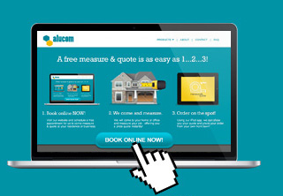 Step 1 — Canberra, ACT — Alucom Security Doors & Screens A laptop is open to a website that says
