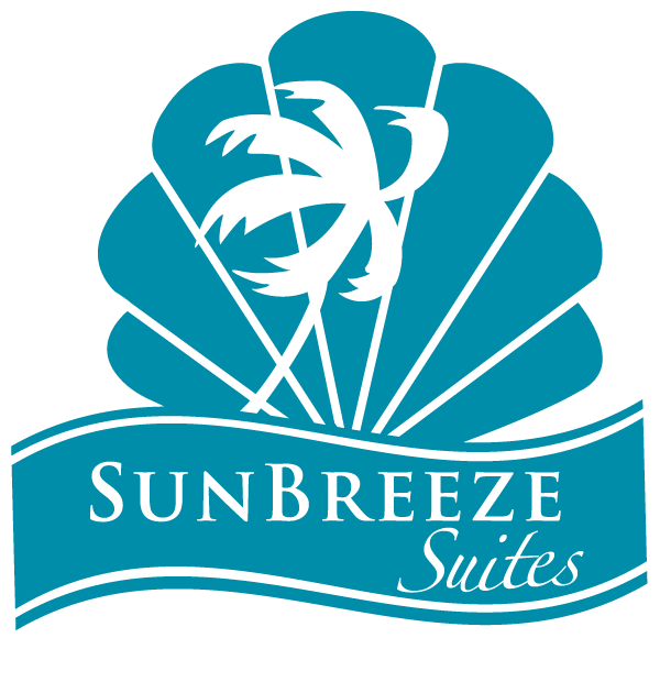 A blue and white logo for sunbreeze suites