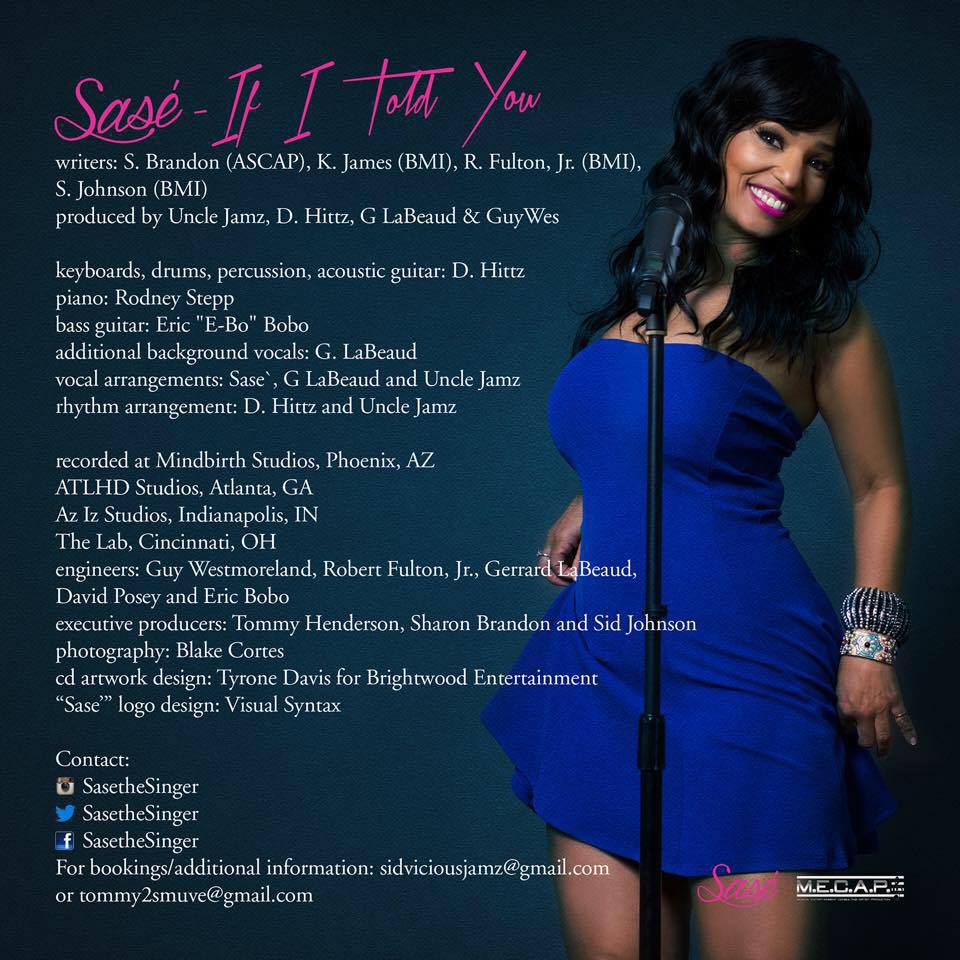 Woman in blue dress holding a microphone, album cover for