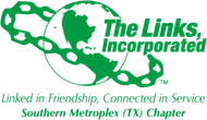 Logo for The Links, Incorporated. Globe with green chain and text: