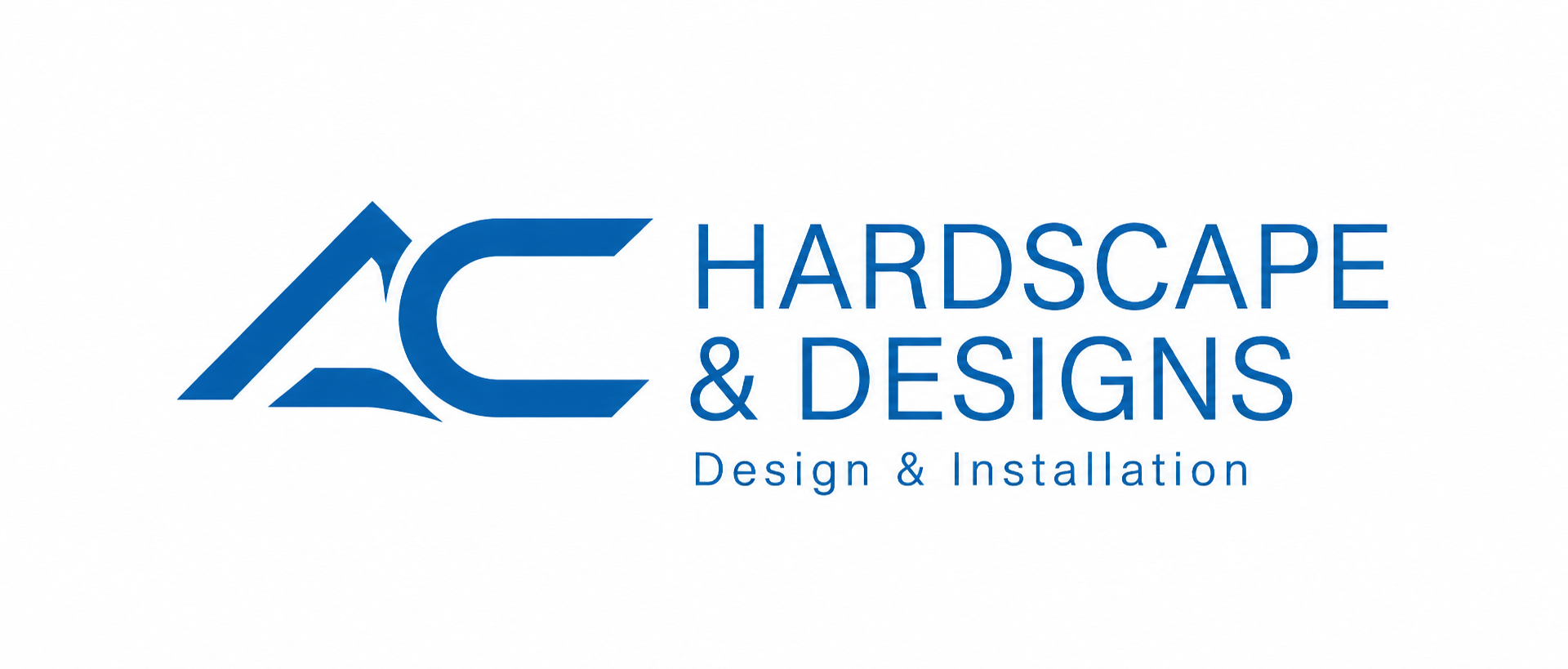 AC Hardscape & Designs logo in blue with &ldquo;Design & Installation&rdquo; tagline