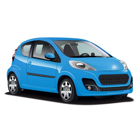 Auto compatta hatchback blu su sfondo bianco