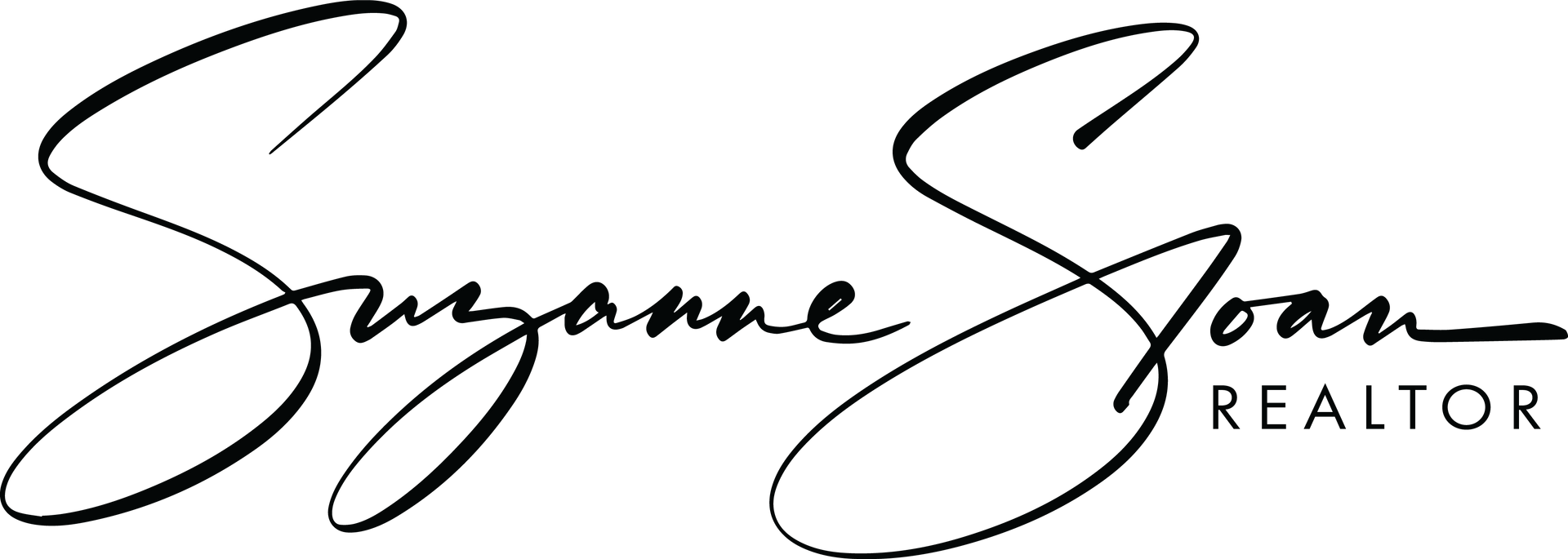 Suzanne Joan Realtor signature logo in black script on a white background