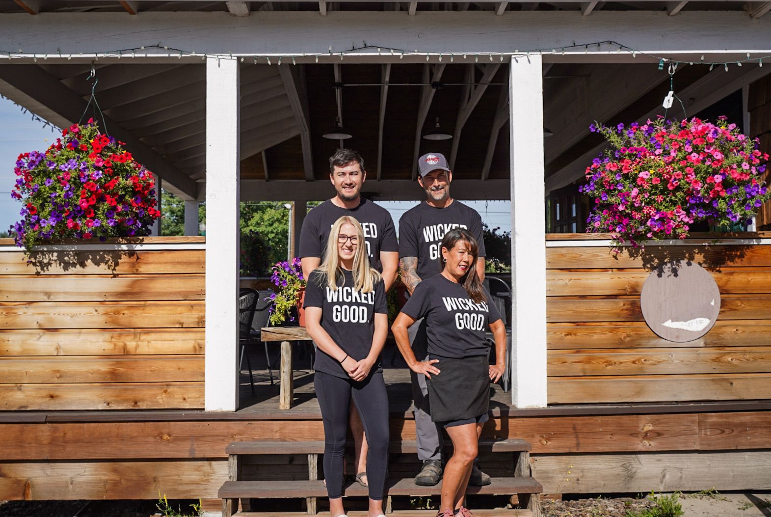 Houle Family on the steps of the pie zans patio