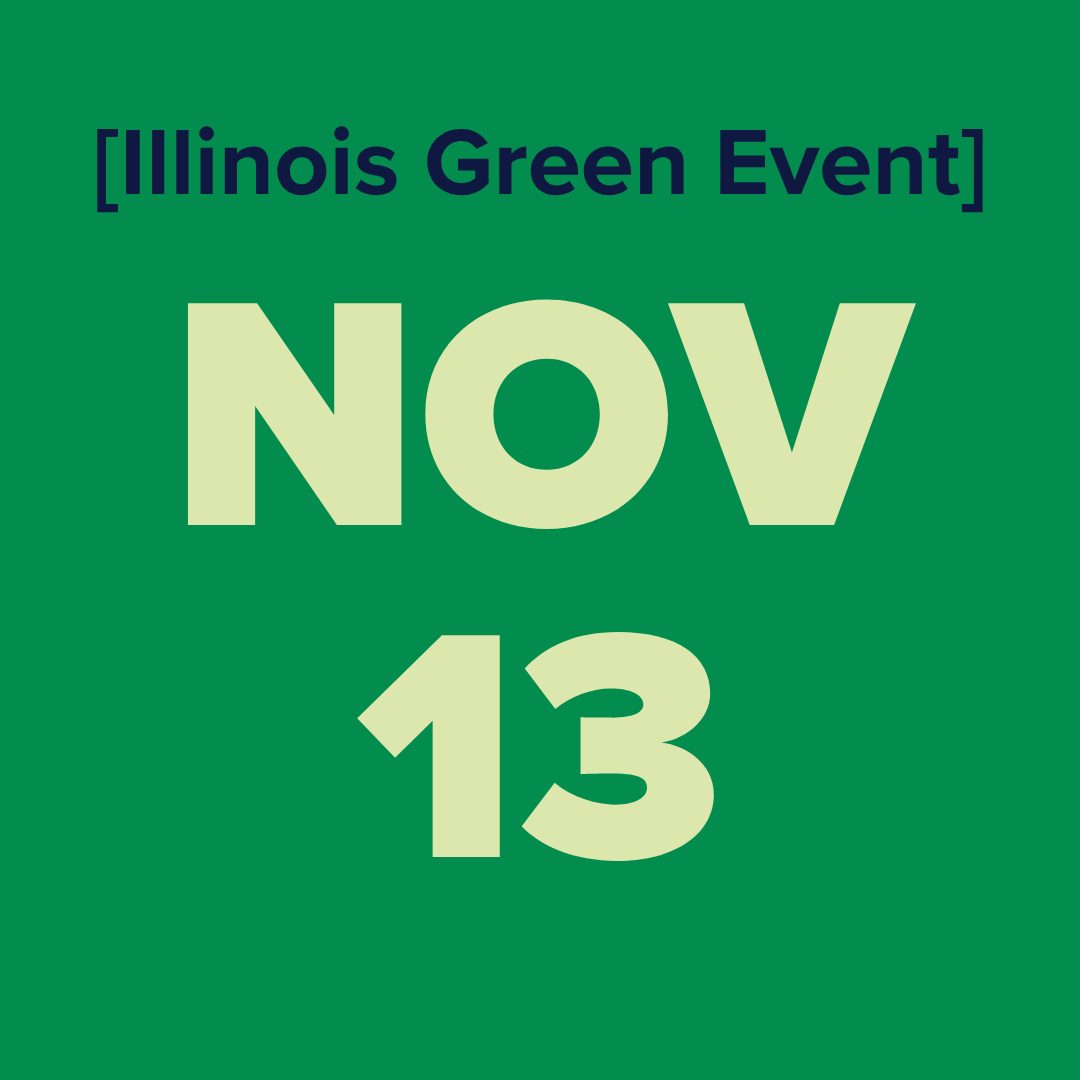 The logo for the illinois green alliance is a green map of illinois.