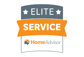 HomeAdvisor Elite Service badge with stars, orange banner, and company logo.