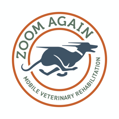 A logo for zoom again mobile veterinary rehabilitation