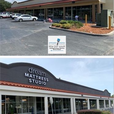 Two pictures of a dream mattress studio building