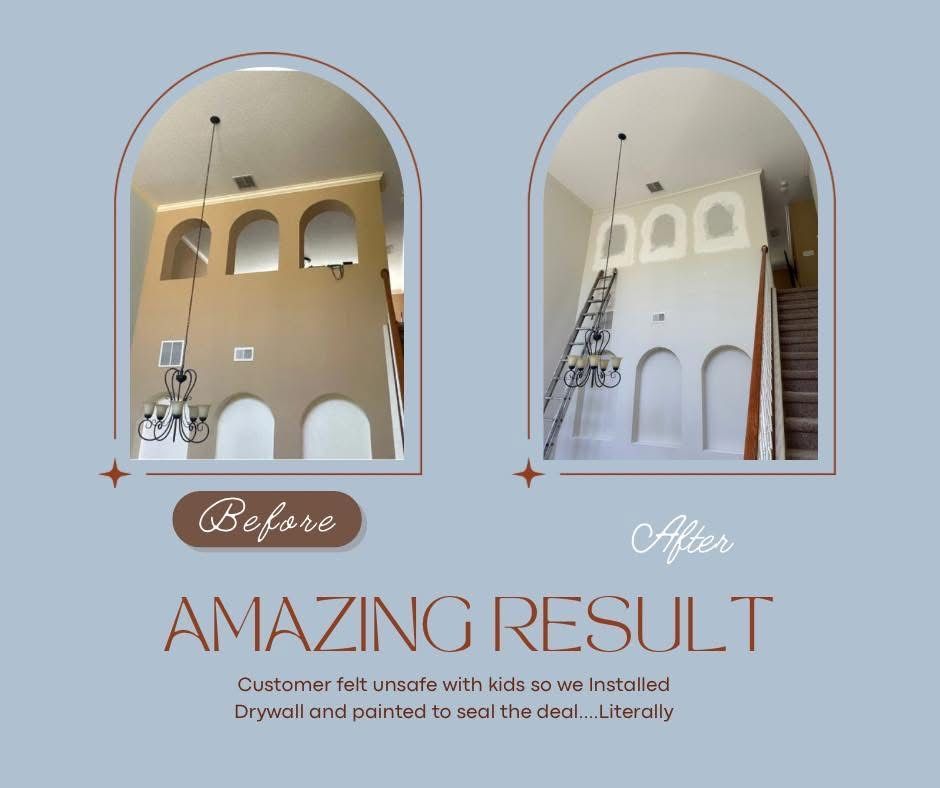 A before and after picture of a wall being painted.