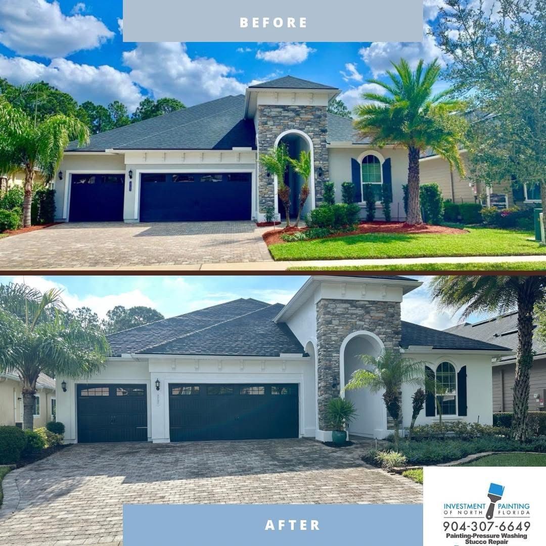 A picture of a house before and after being painted