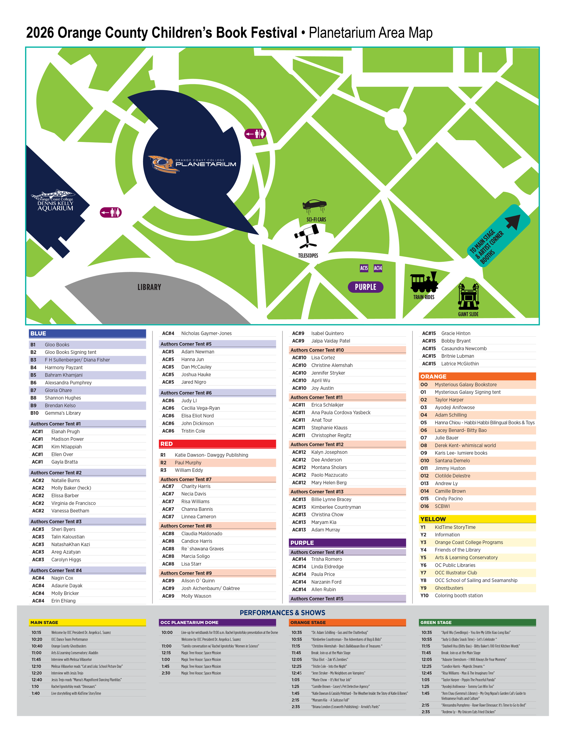 2026 Orange County Children's Book Festival map of the Planetarium area.