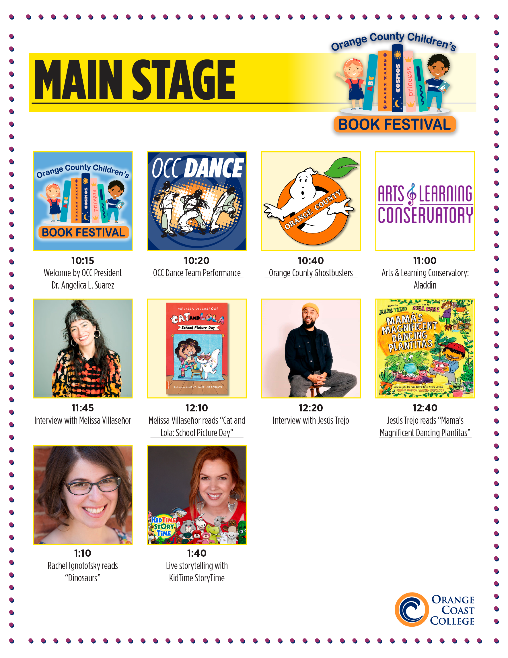 2026 Orange County Children's Book Festival Main Stage schedule.