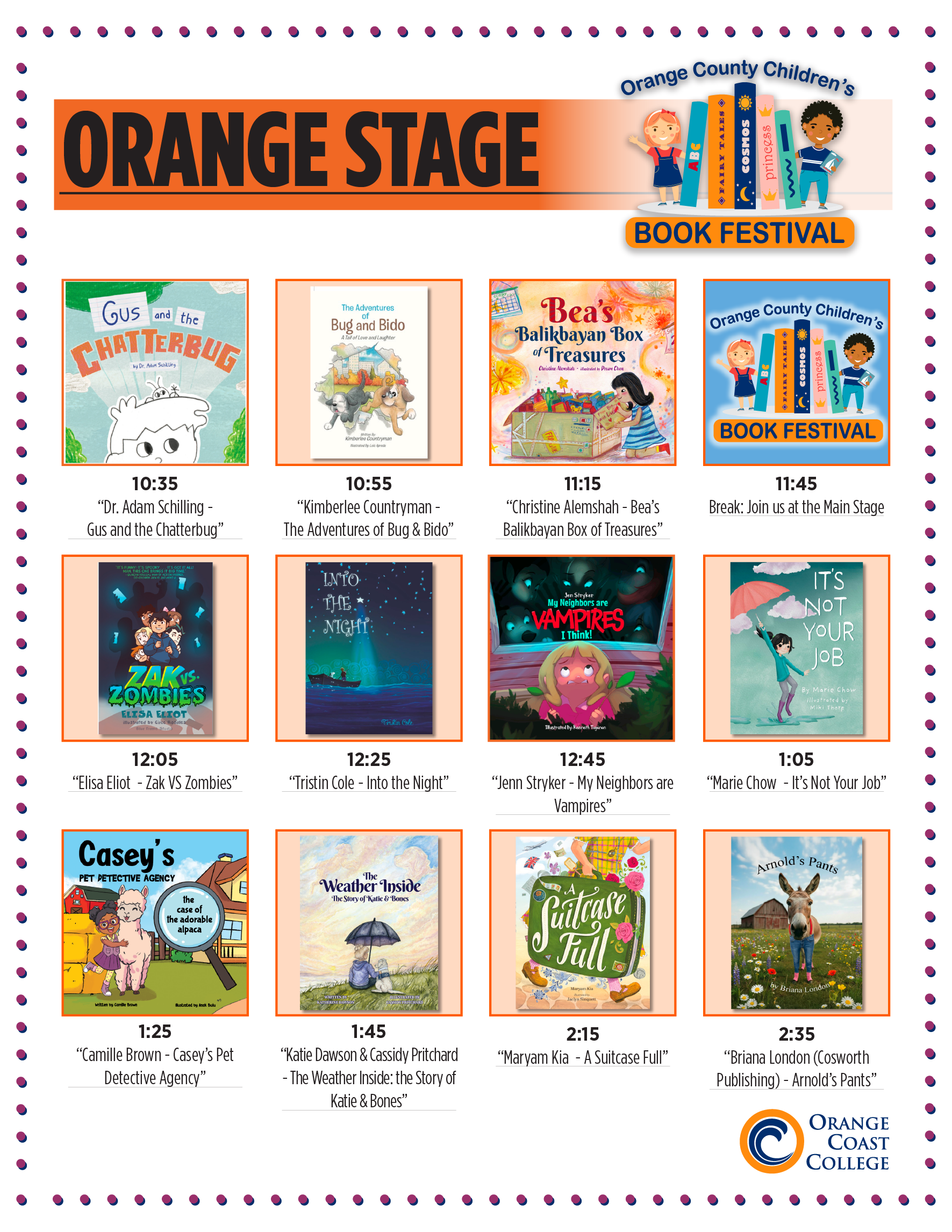 2026 Orange County Children's Book Festival Orange Stage schedule.