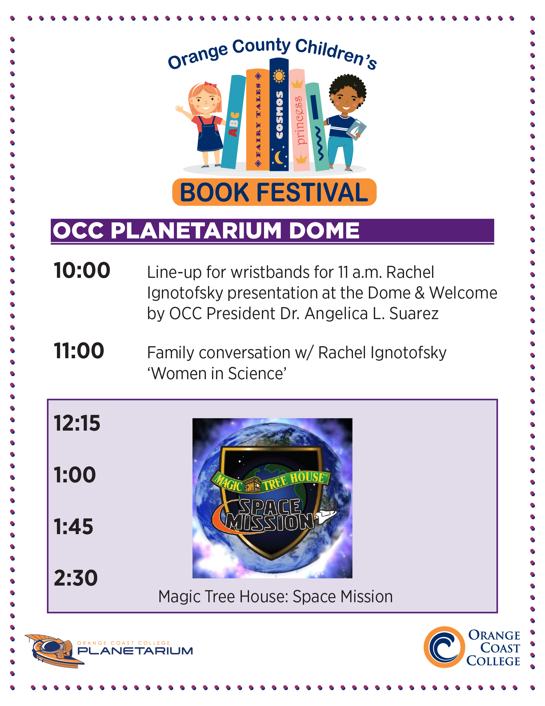 2026 Orange County Children's Book Festival Planetarium schedule.