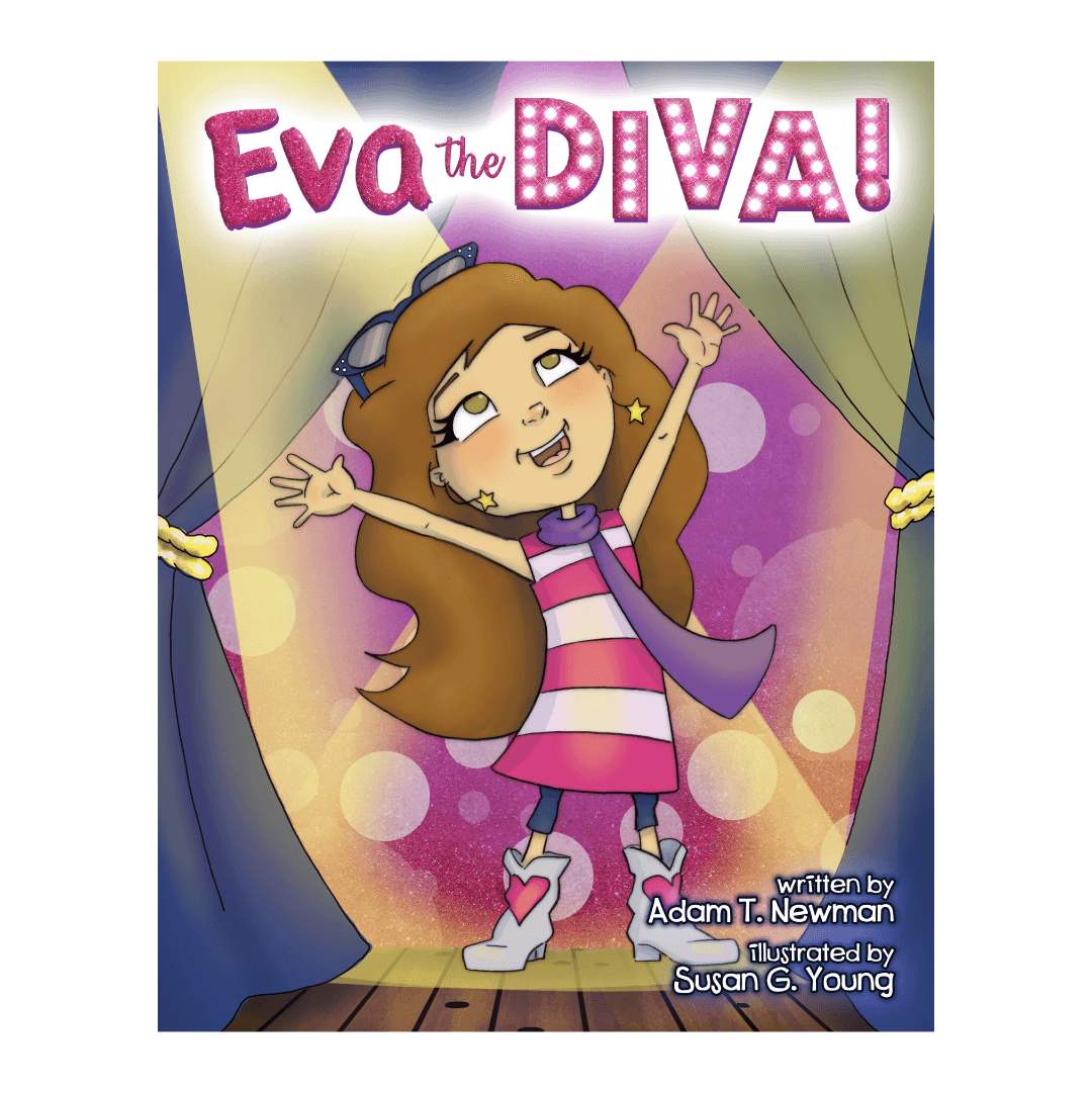 Girl on stage. Text: Eva the Diva!