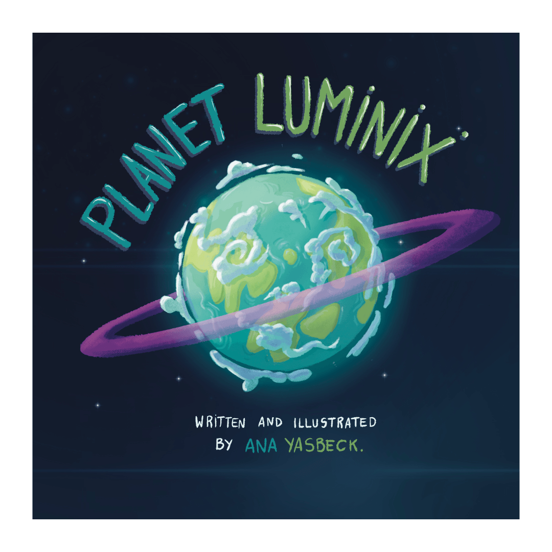Planet with a ring around it. Text: Planet Luminix