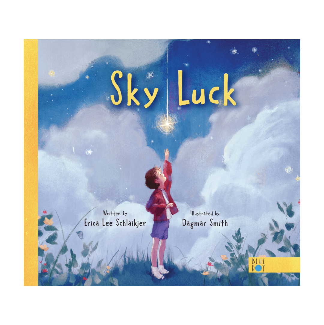 Child reaching up to a twinkling star. Text: Sky Luck