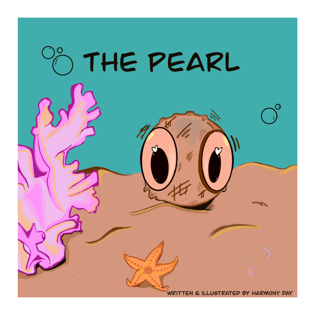 Underwater floor with coral, a starfish, and a round object with eyes. Text: The Pearl