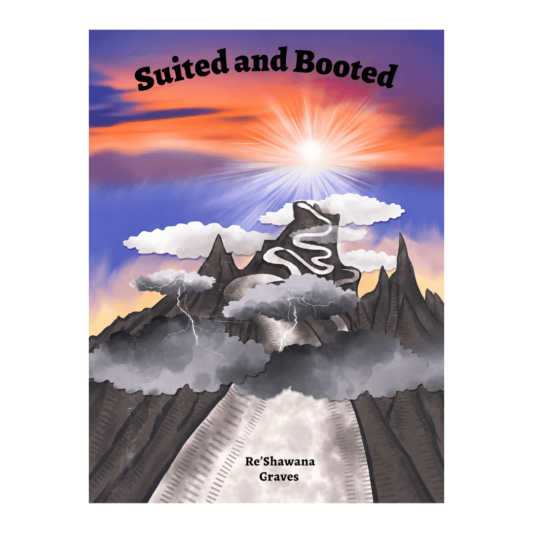 A long curvy path up a mountain. Text: Suited and Booted
