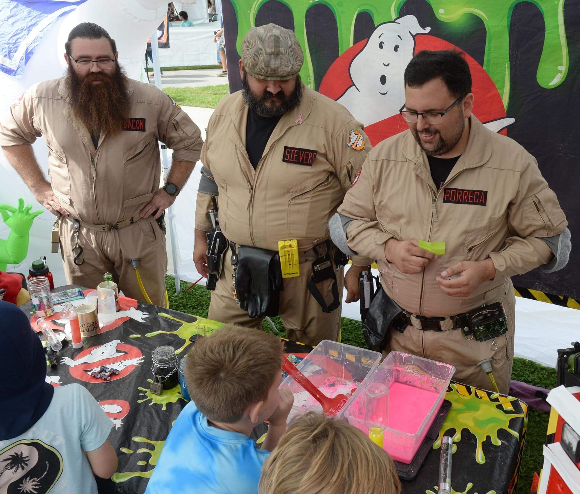 Ghostbusters team has an interactive booth for kids.