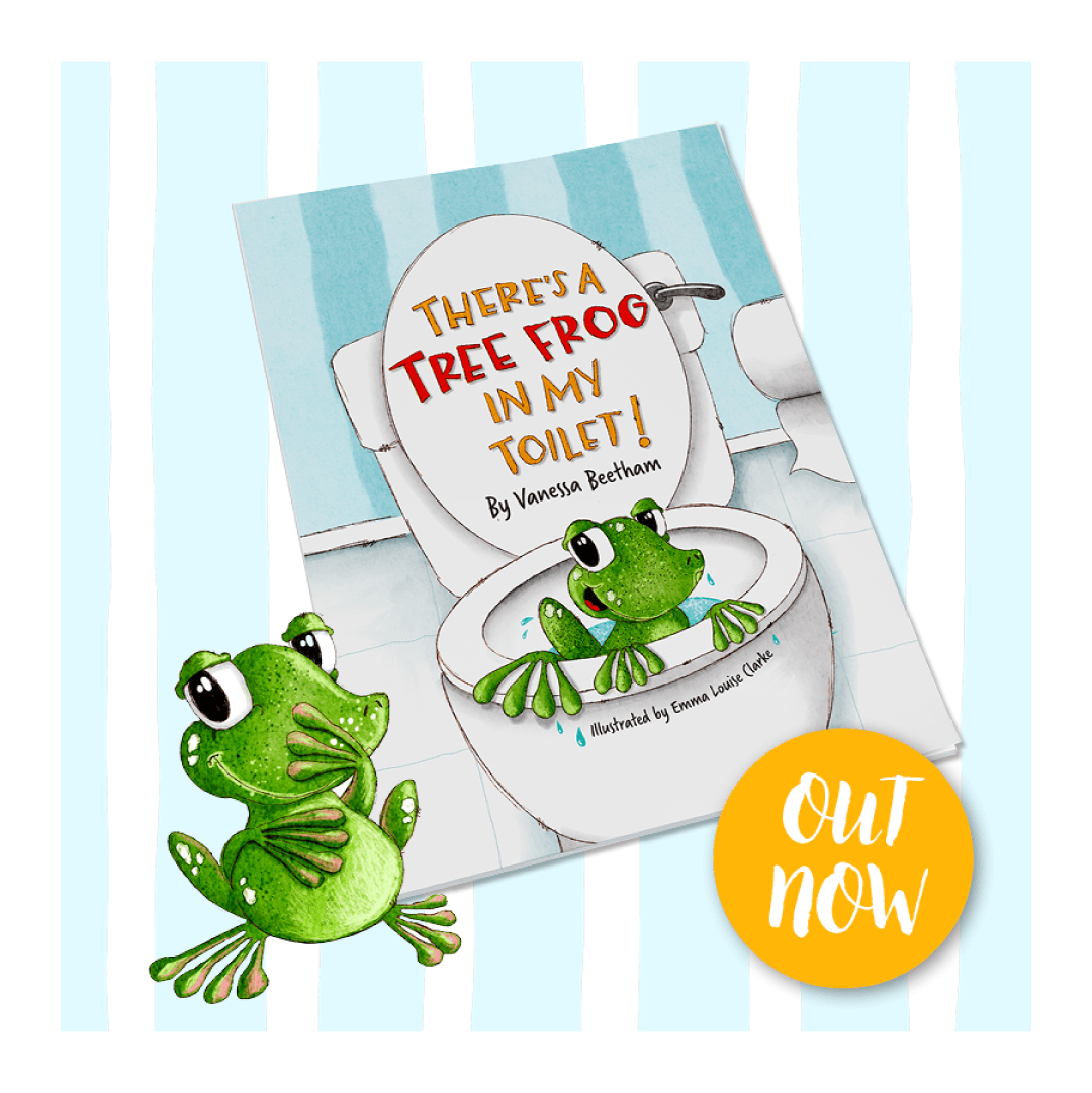 A frog in the toilet. Text: There