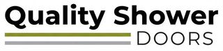 The words "Quality Shower" in large black text above "DOORS" in smaller grey text, with green and grey lines underneath.