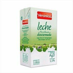 Veronica leche pasteurizada descremada carton de 1 litro, blanco y verde, con etiqueta roja