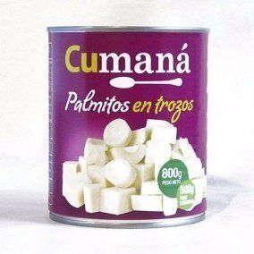Corazones de palma de Cumaná en conserva, con etiqueta morada, 800 g