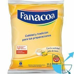 Bolsa amarilla de mayonesa Fanacoa con logotipo azul y texto en español, mostrada de frente sobre un fondo blanco.