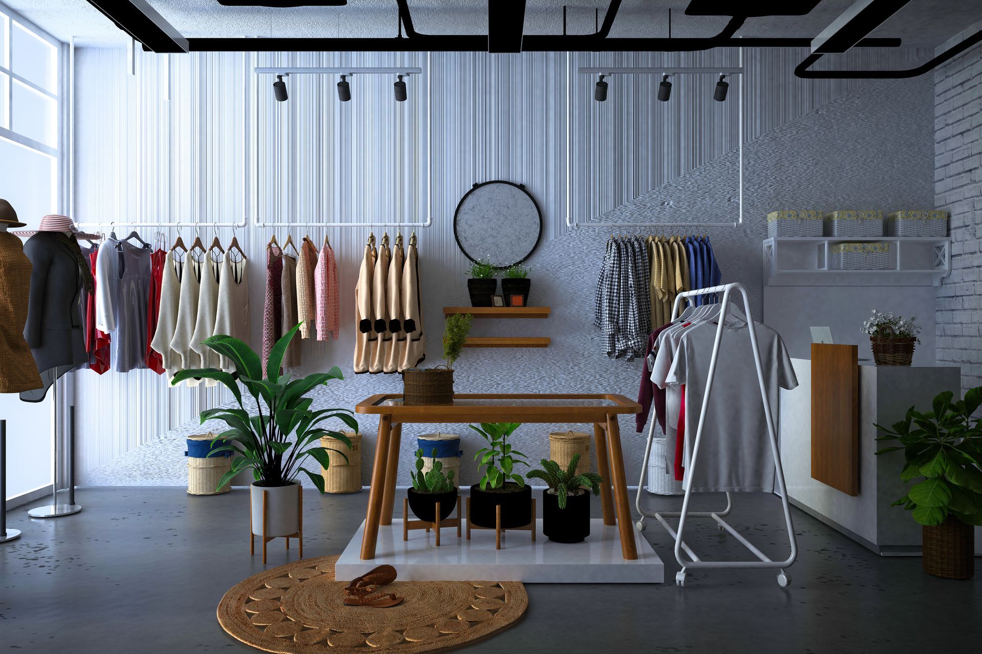 A modern fashion clothes shop.