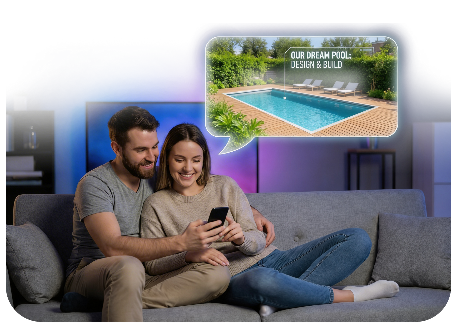 Family building and pricing out their custom swimming pool right on their phone with Modul Pools.