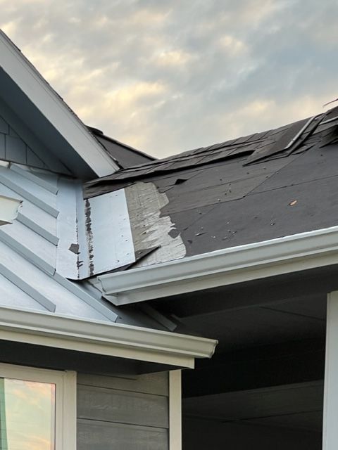 flashing  and roof replaced when damaged by storms 