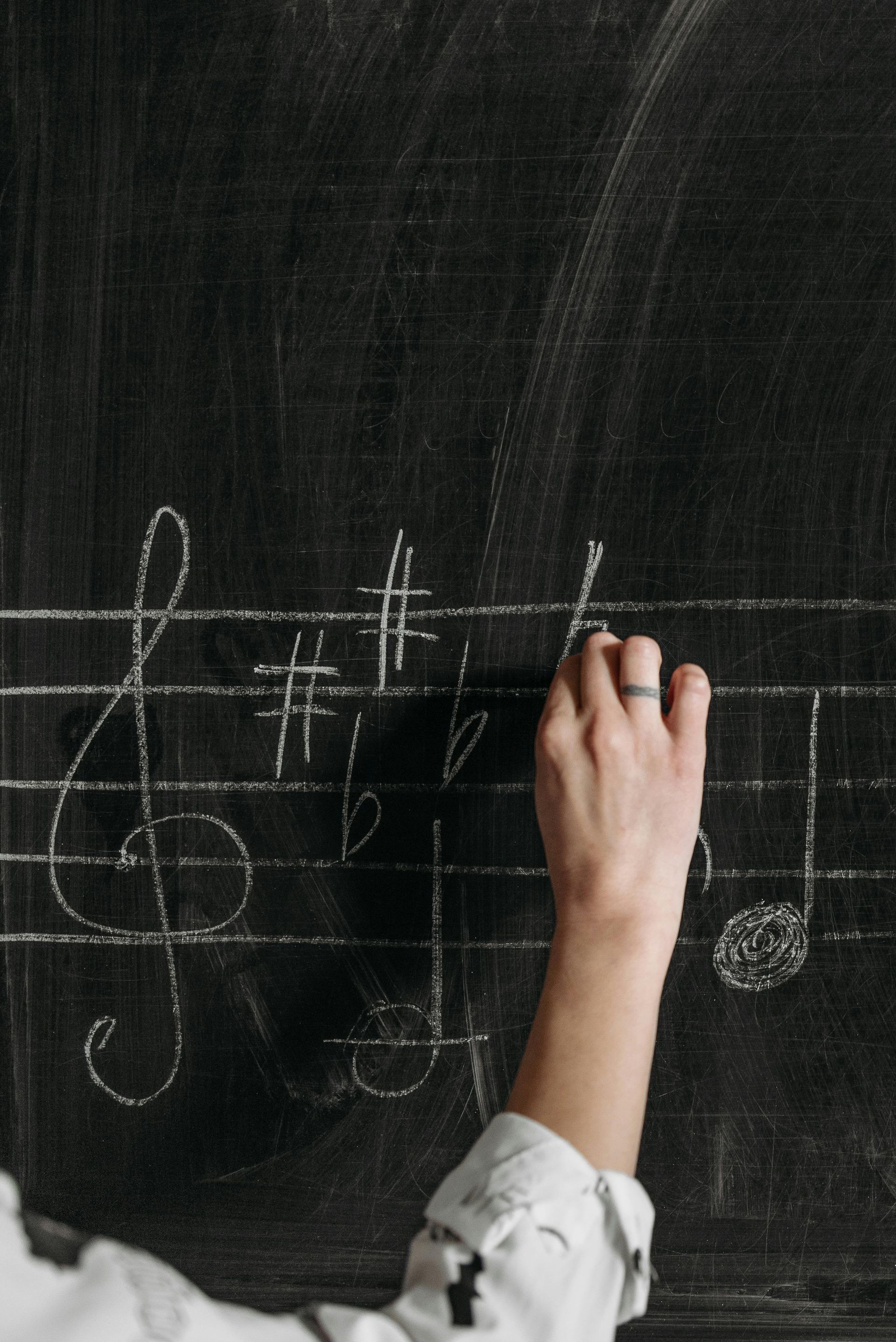 Music staff on blackboard