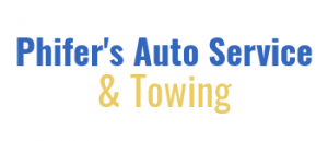 Logo for Phifer's Auto Service & Towing; blue text on white background with